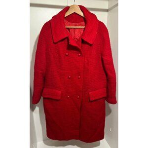 1960s Red Wool Double-Breasted Coat Mod Swing Jacket Union Made Liner Medium